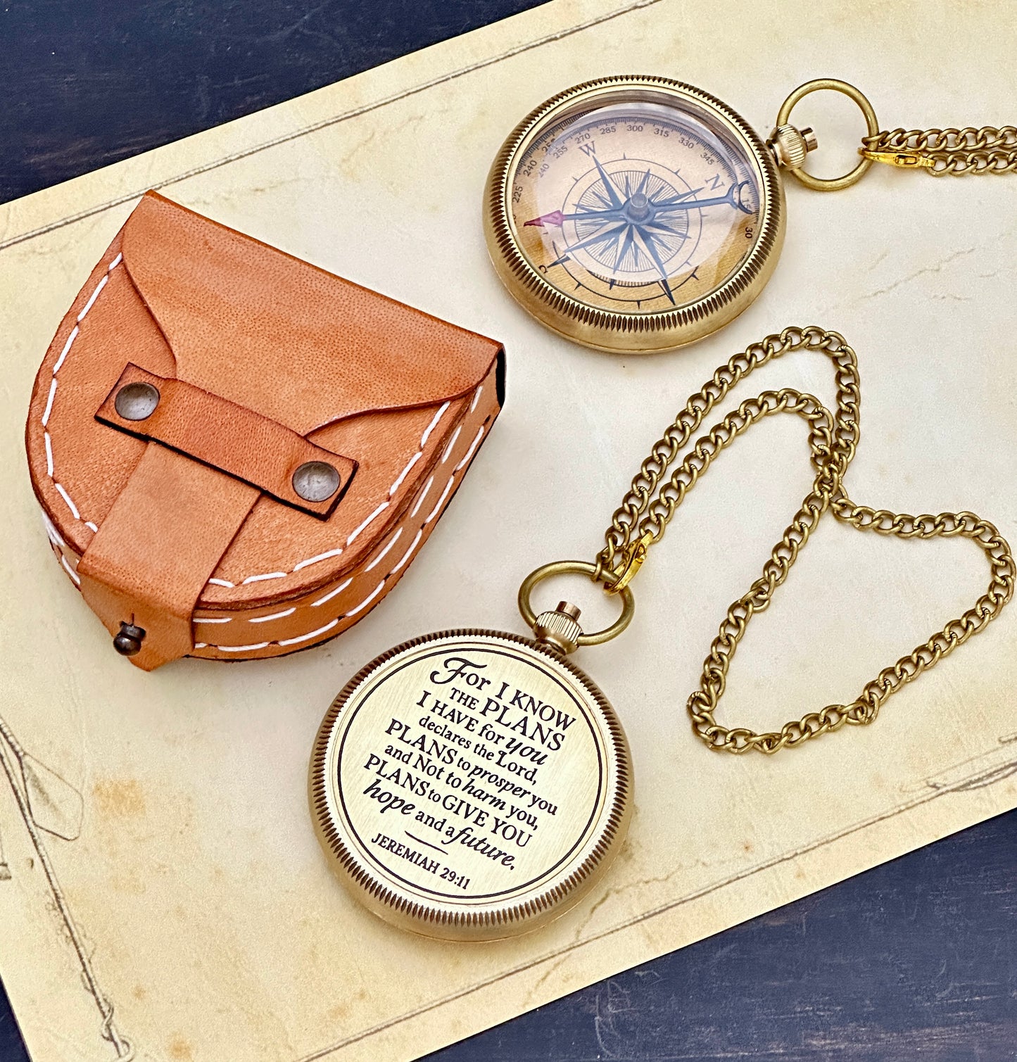Faith-Based Brass Pocket Compass | Engraved Jeremiah 29:11 Inspirational Gift for Men