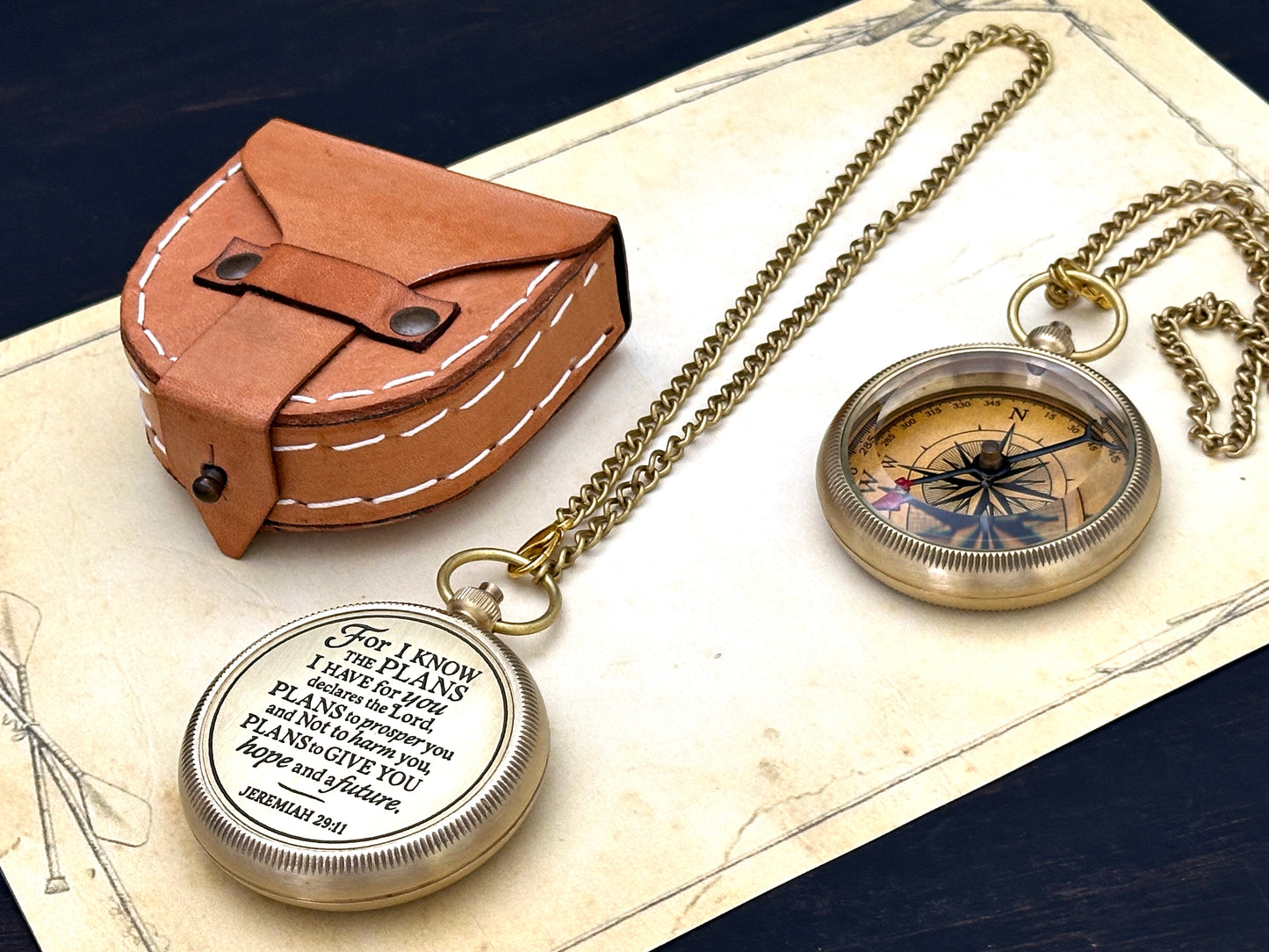 Faith-Based Brass Pocket Compass | Engraved Jeremiah 29:11 Inspirational Gift for Men