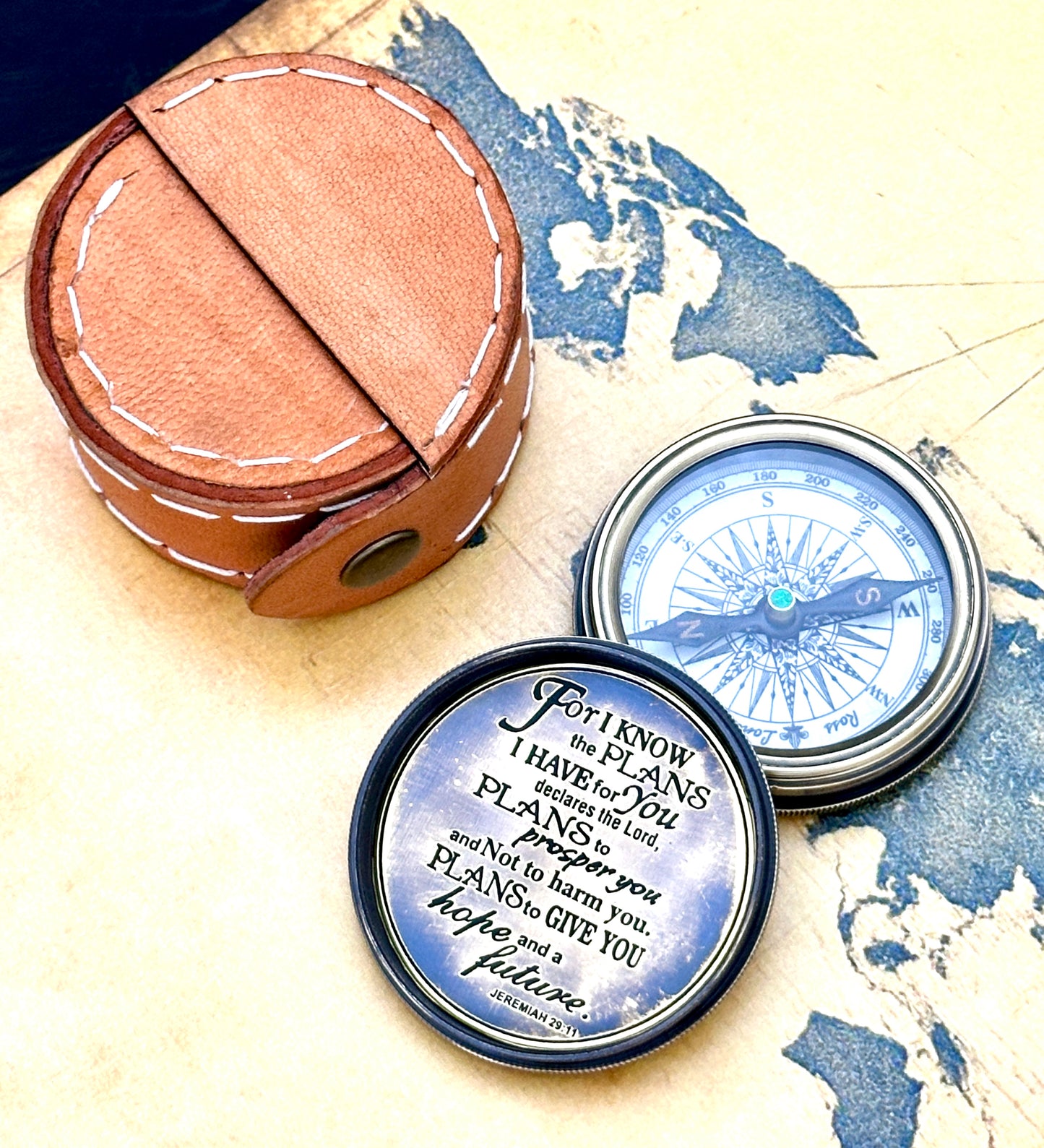 Faith-Based Brass Pocket Compass | Engraved Jeremiah 29:11 Inspirational Gift for Men