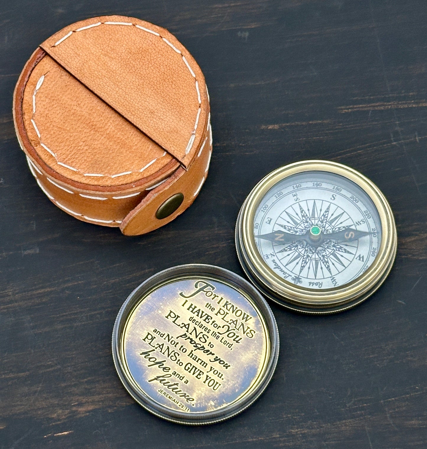 Faith-Based Brass Pocket Compass | Engraved Jeremiah 29:11 Inspirational Gift for Men