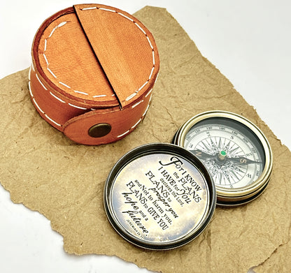 Faith-Based Brass Pocket Compass | Engraved Jeremiah 29:11 Inspirational Gift for Men